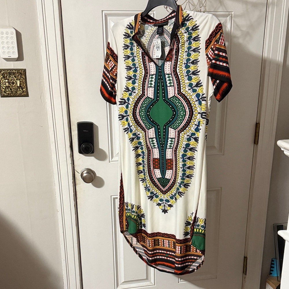 Ashley Stewart High Low Dress with Green and Orange Accents